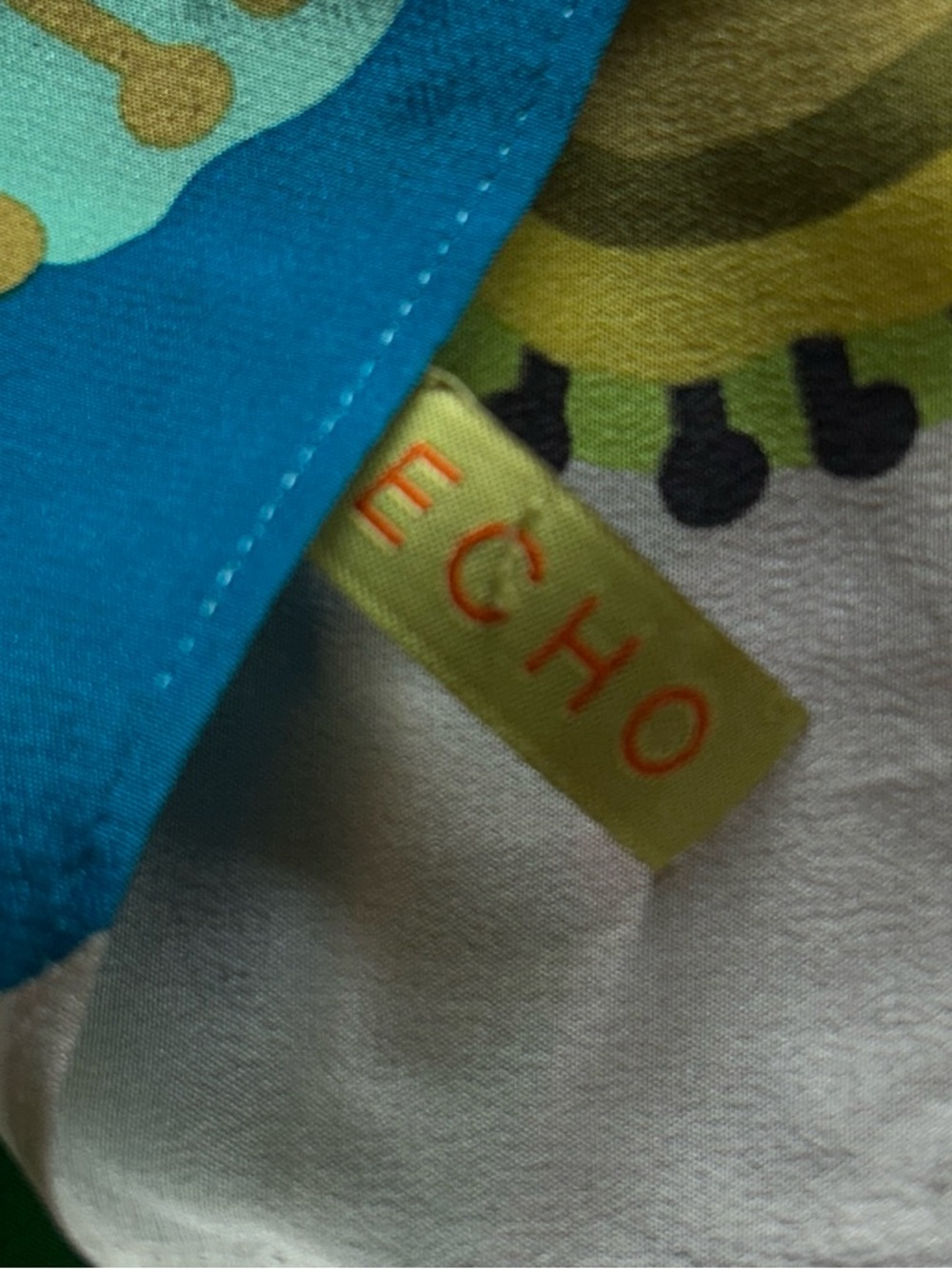 Echo Colorblock Floral Silk Scarf in Blue, Green & Yellow 10“ x 52“ - Picture 8 of 9